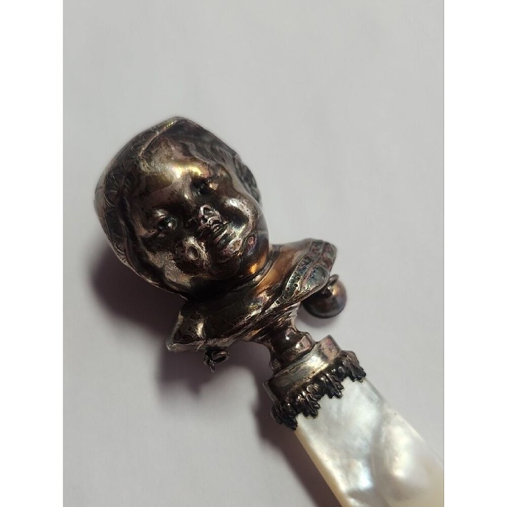 Antique Victorian Sterling Silver Baby Rattle Mother of Pearl - Picture 2 of 9